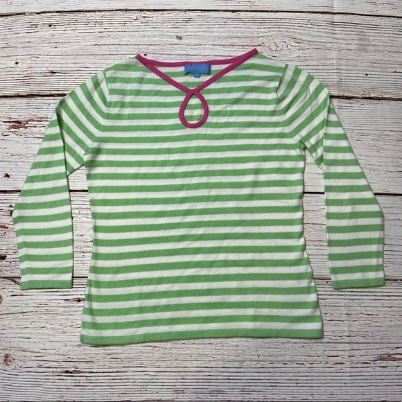 J. McLaughlin White and Green Striped Lightweight Knit Top Sz M - Picture 3 of 12